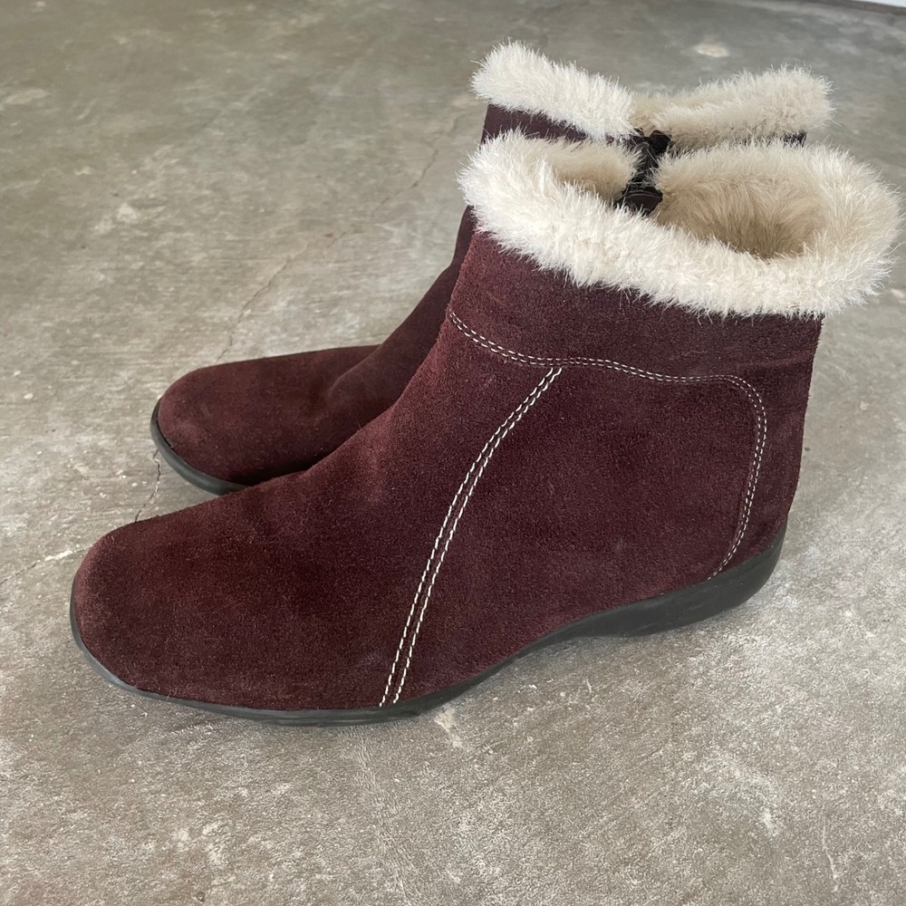 Aerosoles Chocolate Brown Leather Suede Ankle Boots 8.5 women Fleece Fur Booties